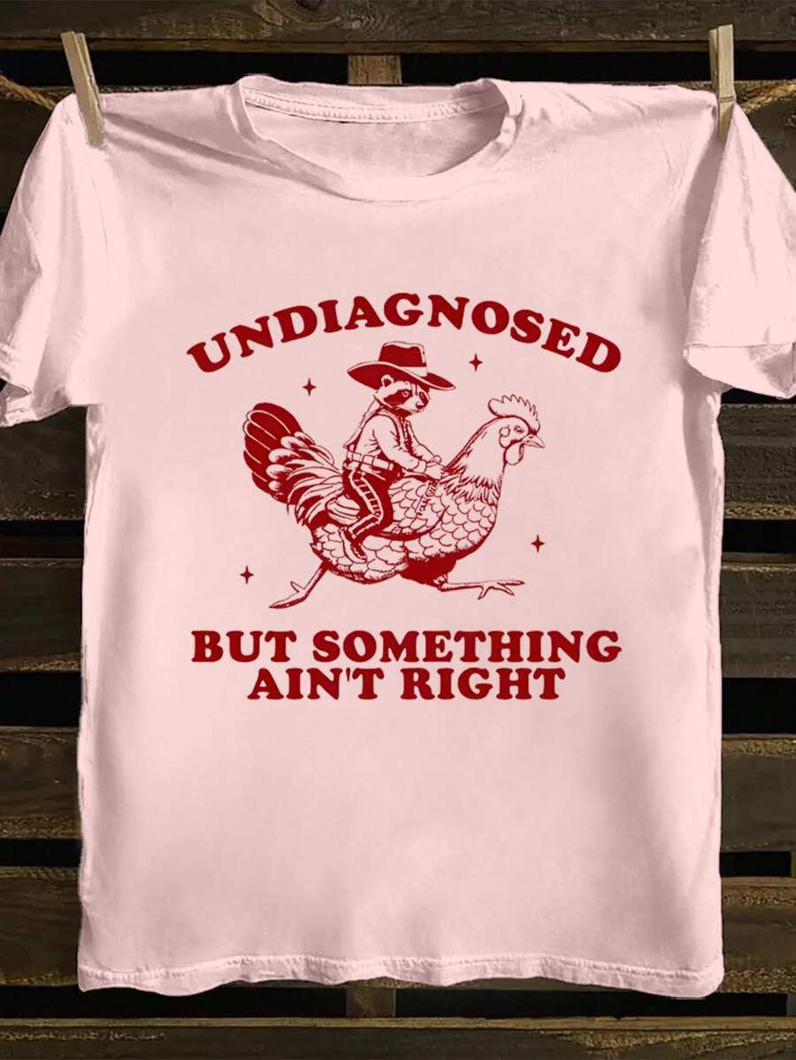 INAWLY 未确诊，但有些不对劲复古抽象电视海报动画肖像元素有趣的卡通古怪图案印花休闲粉色 T 恤 - 粉色 - 查看 1