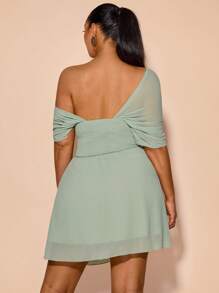 SHEIN BAE Váy xòe cổ lệch thanh lịch lãng mạn cho khách dự tiệc cưới cỡ lớn dành cho nữ - màu xanh lá - Xem 6