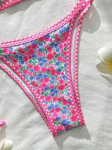 Swim Mod 2pcs/Set Women Random Floral Print Spaghetti Strap Sexy Bikini Set, Summer