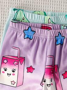 Girls School Style Allover Print Short Sleeve & Shorts 2pcs Sleepwear Set - Multicolor - View 7