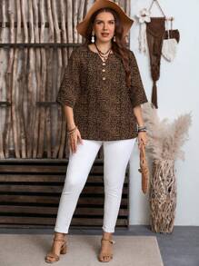 EMERY ROSE Camiseta casual de manga corta con estampado de Leopardo y flor, estilo resort country, camiseta bohemia para mujer, desgaste casual country para resort