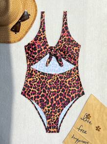 Bonvoyette 2026春夏新款多色豹纹系带性感修身连体比基尼泳装