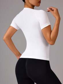 SHEIN Velisys 3 piezas Camiseta deportiva casual de mujer de cuello redondo, manga raglán, manga corta, camiseta de compresión sin costuras, camiseta ajustada para gimnasio