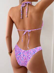 SHEIN Swim 适合海滩和度假的随机碎花比基尼套装 - 彩色 - 查看 2