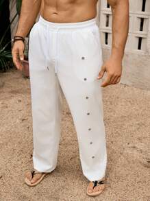 Manfinity RSRT Men's Casual Solid Color Drawstring Waist Pants