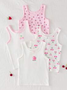 4pcs/Set Girls Cute Strawberry & Cherry Fruit Printed Camisoles, Can Be Worn Outerwear Or Undergarment Girls Tank Top Sets Girls Multi Pack Clothes Kids Sleeveless Tops Girls Undershirts Girls Summer Tank Tops Fall Winter - Multicolor - View 8