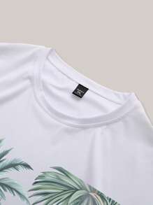 Manfinity RSRT Conjunto de camiseta y pantalones cortos de talla grande para hombre con estampado de árboles de coco, para vacaciones de verano