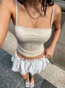 SHEIN EZwear Women's White Ruffled Elastic Waist Wide Leg Shorts - White - View 5