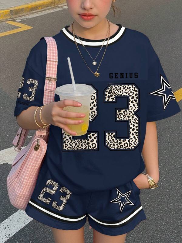 Tween Girls Casual Minimalist Short Sleeve Top & Shorts Set van 2 Stuks, Geschikt voor de Zomer