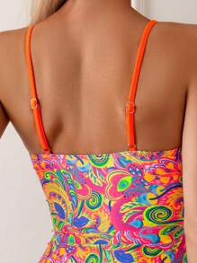 Swim Vcay Women's Summer One-Piece Paisley Print Gathered Bowknot Casual Vacation Swimsuit - Multicolor - View 5