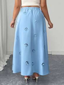 Elenzga Plus Size Hollow Flower Summer Casual Elegant Skirt Fall Cloth For Women - Blue - View 2