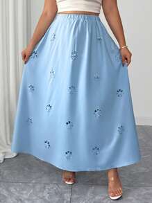 Elenzga Plus Size Hollow Flower Summer Casual Elegant Skirt Fall Cloth For Women - Blue - View 3