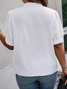 EMERY ROSE Plus Size Women's Bubble Sleeve Tie Front Shirt, Summer - White - View 2