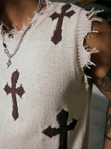 PAVTROS Manfinity Streetrush Men's Printed Retro Style Sleeveless Knit Vest Back To School - Apricot - View 5