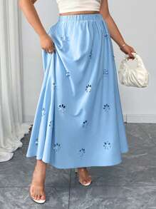 Elenzga Plus Size Hollow Flower Summer Casual Elegant Skirt Fall Cloth For Women - Blue - View 6