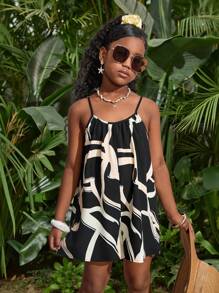 SHEIN Tween Girls' Casual Vacation Loose Fit Jumpsuit - Black - View 1