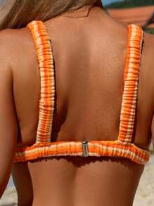 SHEIN Swim 2pcs Women Sexy Thick Strap Multi-Color Striped V-Neck Swimsuit Set, Summer - Multicolor - View 4