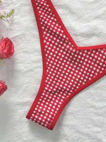 Swim Mod Set de 2 piezas Bikini con shorts de baño de mujer de verano con estampado de cuadros, decoración de metal y tirantes finos, traje de baño para vacaciones en la playa