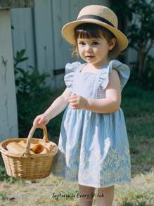 Cozy Pixies Baby Girl Floral Print Square Neck Ruffle Trim A-Line Dress - Blue - View 8