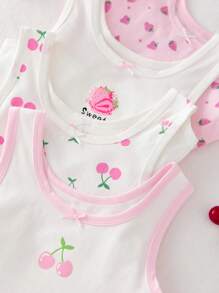 4pcs/Set Girls Cute Strawberry & Cherry Fruit Printed Camisoles, Can Be Worn Outerwear Or Undergarment Girls Tank Top Sets Girls Multi Pack Clothes Kids Sleeveless Tops Girls Undershirts Girls Summer Tank Tops Fall Winter - Multicolor - View 6