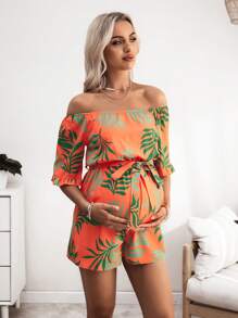 SHEIN 休闲宽松露肩印花孕妇连体裤 - 彩色 - 查看 4
