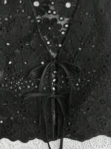 Pariaura Blusa feminina de manga curta com bordado vazado e renda, elegante e graciosa