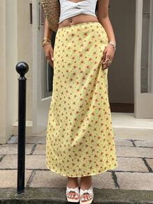 Muchica Women's Casual, Vacation & Daily Wear Yellow Ditsy Floral Woven Skirt Yellow Floral Maxi Skirt Yellow Maxi Skirt Women