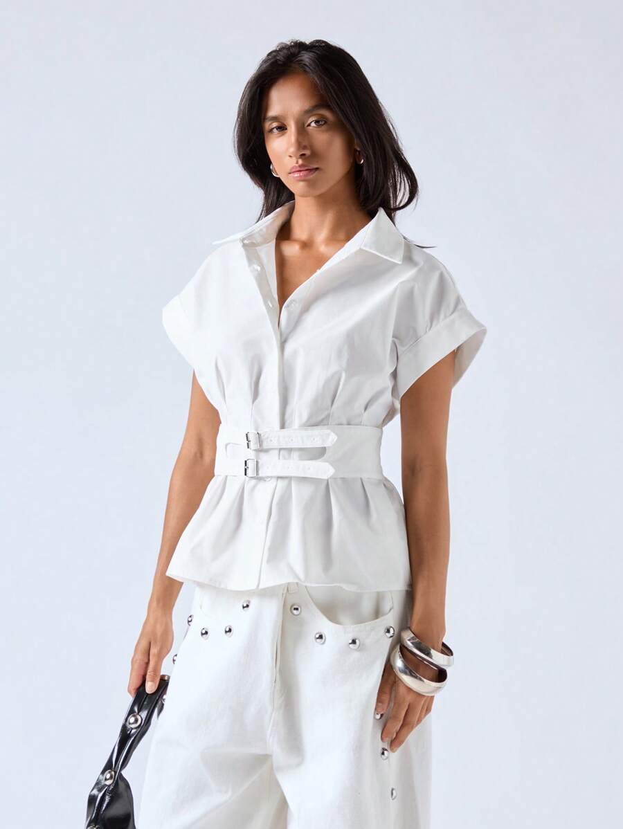 LYSMO Blusa entallada de unicolor para mujer para ir al trabajo