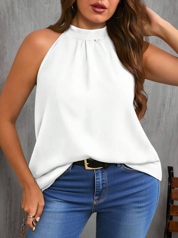 EMERY ROSE Tricou de damă Plus Size, cu umăr gol, alb, solid, casual, potrivit pentru vară