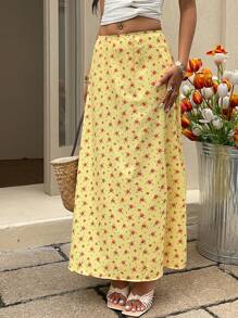 Muchica Women's Casual, Vacation & Daily Wear Yellow Ditsy Floral Woven Skirt Yellow Floral Maxi Skirt Yellow Maxi Skirt Women