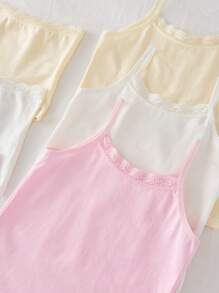 6pcs/Set Young Girl Basic Sweet Simple Lace Trim Camisole And Lace Trim Boyshort Underwear Set Girls Tank Top Set Summer Girls Sets Girls Underwear Set Kids Two Piece Set Fall Winter