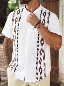 ResortEase Plus Size Men's Geometric Print Short Sleeve Shirt Men Short Sets Vacation Mens Resort Wear Greece Vacation Outfit Men
