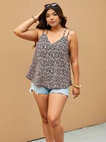 SHEIN Frenchy Plus A Line Shoulder Straps Ditsy Floral Print Summer Boho Cami Top - Multicolor - View 9