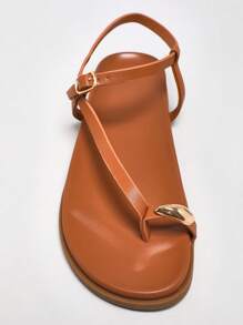 SHUZIA Giày sandal đế bằng kim loại vàng thoải mái cho nữ - Lạc đà - Xem 4