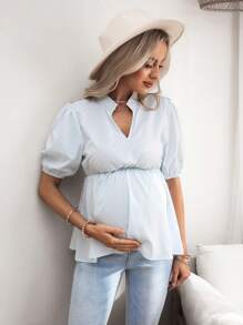 SHEIN Maternity Casual V-Neck Striped Shirt For Summer