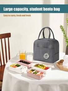 1 pièce Sac déjeuner isotherme avec étiquette d'ours, sac fourre-tout de déjeuner réutilisable grande capacité au design portable et imperméable. Idéal pour l'école et le bureau - garde vos aliments frais et délicieux. Sac bento, sac à main, sac de pique-nique de cuisine.