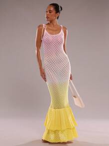 SHEIN BAE 修身渐变色镂空女式针织吊带裙 - 彩色 - 查看 5