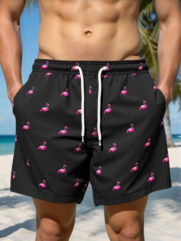 Manfinity Swimmode Men's Casual Loose Fit Pocketed Drawstring Waist Beach Shorts Men Swim Trunks Funny Men's Swim Trunks Matching Swim Trunks Men Matching Men Matching Swim Trunks Men Swim Trunks Set Flamingo Swim Trunks Black And Pink Swim Trunks Men Flamingo Swim Shorts Men Swim Trunks Flamingo Print Pink Flamingo Swim Shorts