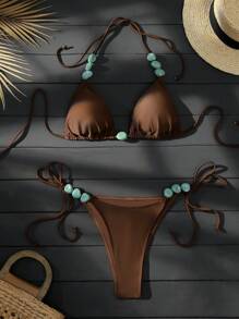 Swim Vcay 女士夏季沙滩吊带项链，搭配翡翠大理石绿色纹理装饰，适合海滩、泳池、休闲派对、度假、春夏季