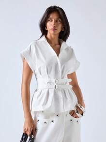 LYSMO Blusa entallada de unicolor para mujer para ir al trabajo