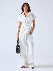 LYSMO Blusa entallada de unicolor para mujer para ir al trabajo