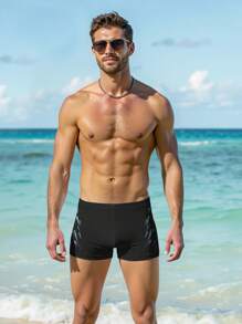 Manfinity Swimmode Casual Beach Vacation Men's Swim Trunks Shorts - Black - View 3