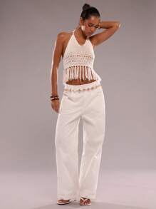 SHEIN BAE 夏季休闲吊坠项链式针织上衣 - 白色 - 查看 1