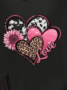 Elladie kids 1 Bộ áo thun tay ngắn in họa tiết da báo, họa tiết trái tim và hoa thời trang thường ngày cho bé gái và quần legging, mùa xuân/hè - Nhiều màu - Xem 6
