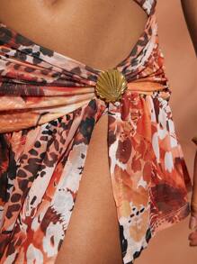 Hauture Vestido corto con recortes y detalles de conchas marinas, de tejido de malla con estampado