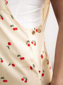 SHEIN Maternity 2-Piece Set: White Round Neck Short Sleeve T-Shirt & Cherry Print Suspender Pants - Yellow - View 7