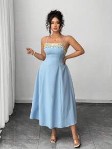 Elenzga 大码女士夏季度假优雅连衣裙 - 藍色 - 查看 6