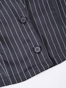 SHEIN Explorewe 3pcs/Set Teenage Girls Outfit, Striped Lapel Sleeveless Crop Top, Elastic Waist Striped Skirt With Bow Decor, Elegant Office Lady Fashion Summer - Grey - View 4