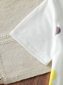 SHEIN 女童花卉印花休闲 T 恤 + 宽松梭织纹理长裤 2 件套休闲装，休闲日常度假 - 黃色 - 查看 3