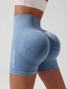 Seamluxe SHEIN Sport Buchstaben Muster Hoher Bund Nahtlose Sport Shorts Workout Shorts